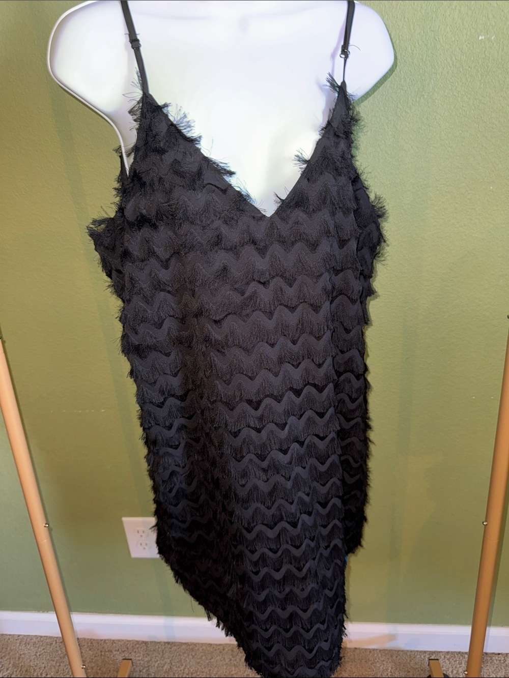 Cupshe Black Faux Feathered Dress with Thin Straps - Picture 2 of 7